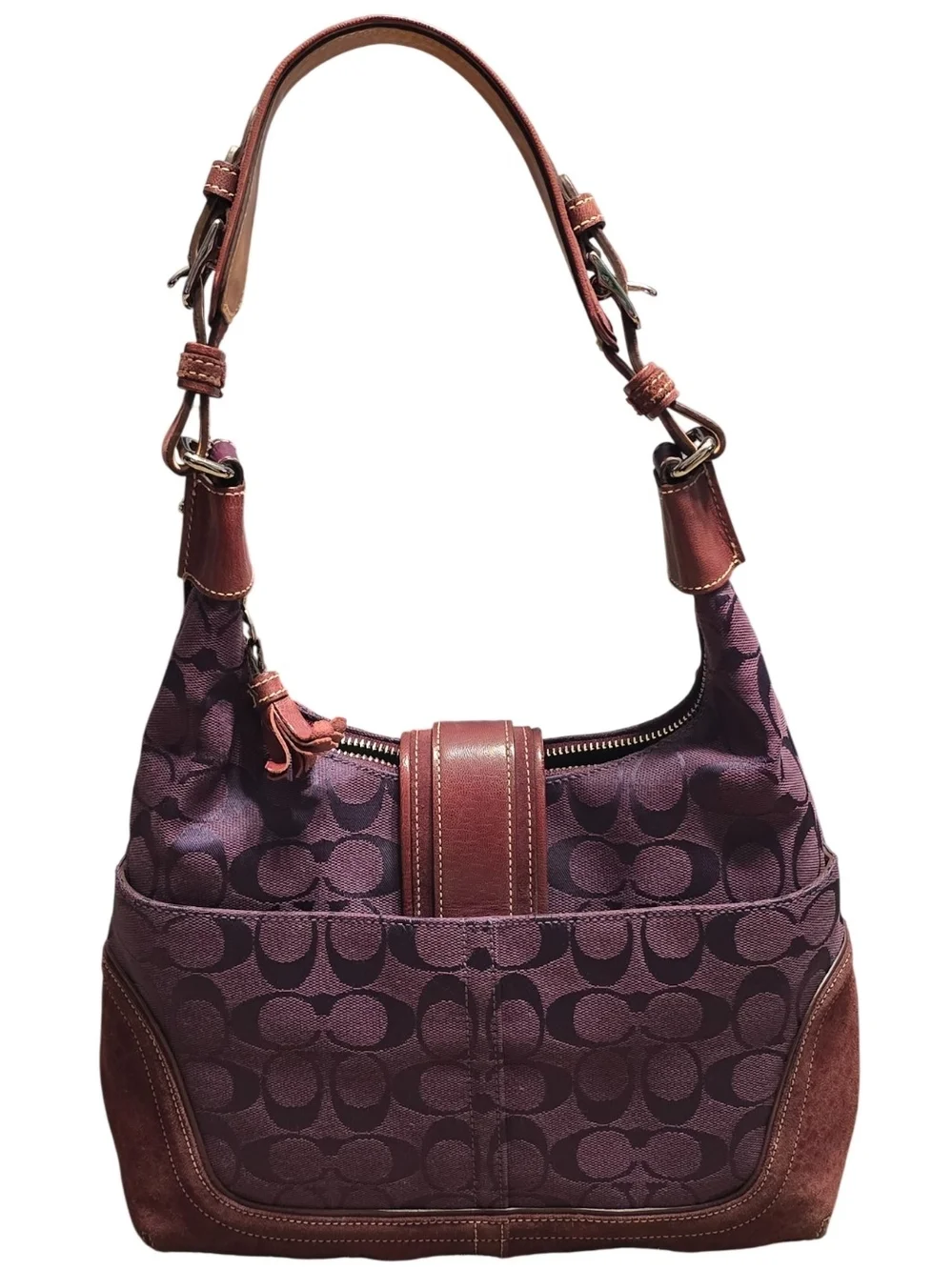 Coach Purple Signature Canvas Hobo Bag with Wallet and Wristlet